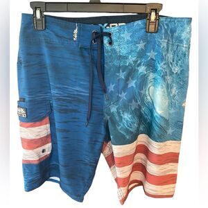 Salt Life Sz 32 Patriotic Americana RWB Surfing Swimming Lace-Up Board Shorts